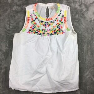 J Crew Shirt Womens 10 Embroidered Cotton Linen White Lined Boho Festival